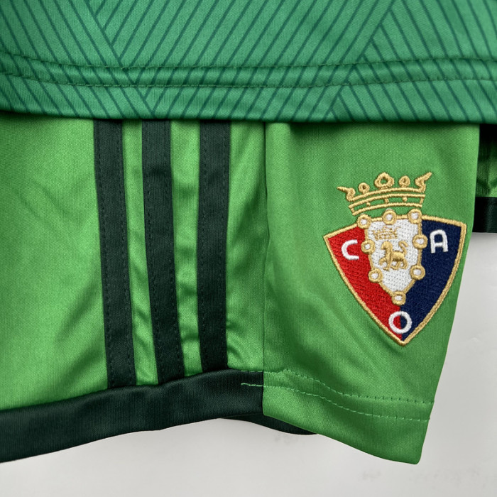 with LALIGA Patch Youth Uniform Kids kit 2023-2024 Club Atlético Osasuna Third Away Green Soccer Jersey Shorts