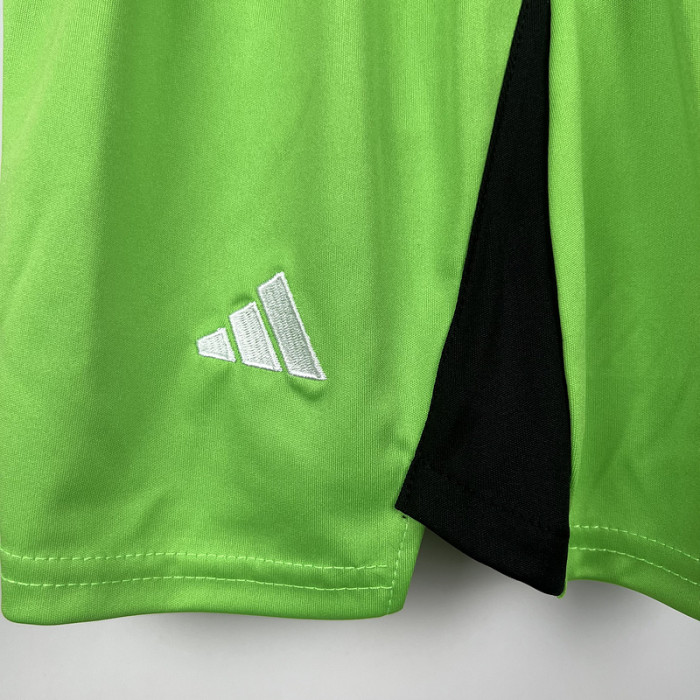 Youth Uniform Kids Kit 2023-2024 Manchester United Green Goalkeeper Soccer Jersey Shorts