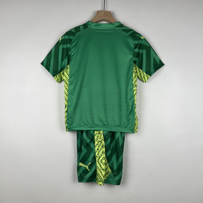 Youth Uniform Kids Kit 2023-2024 Manchester City Green Goalkeeper Soccer Jersey Shorts