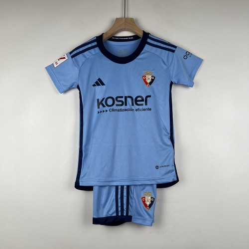 with LALIGA Patch Youth Uniform Kids kit 2023-2024 Club Atlético Osasuna Away Blue Soccer Jersey Shorts