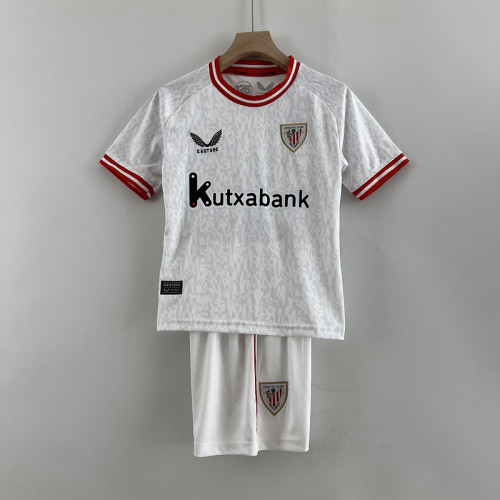 Youth Uniform Kids Kit 2023-2024 Athletic Bilbao Third Away White Soccer Jersey Shorts Child Football Set