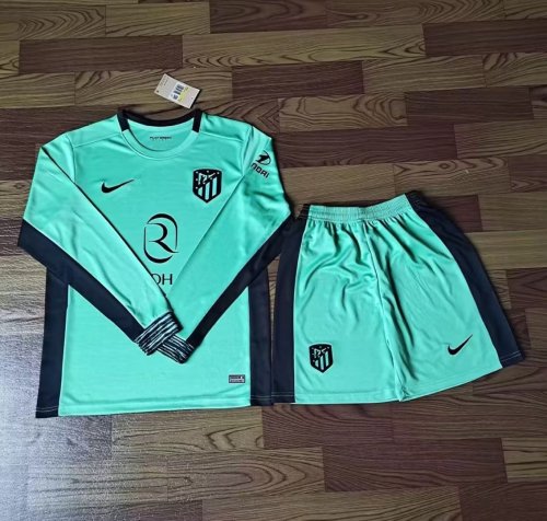 Long Sleeve Adult Uniform 2023-2024 Atletico Madrid Third Away Blue Soccer Jersey Shorts
