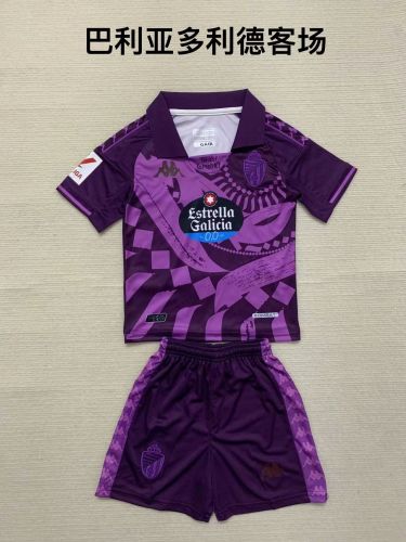 Youth Uniform Kids Kit 2023-2024 Valladolid Away Purple Soccer Jersey Shorts Child Set