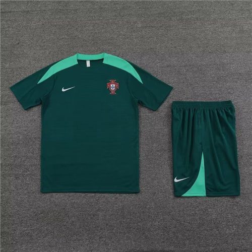 Adult Uniform 2023-2024 Portugal Dark Green Soccer Training Jersey and Shorts Football Kits