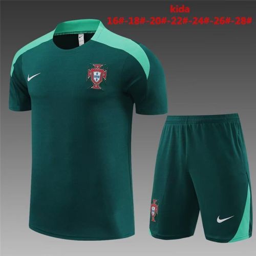 Youth Kids 2023-2024 Portugal Dark Green Soccer Training Sweater and Pants