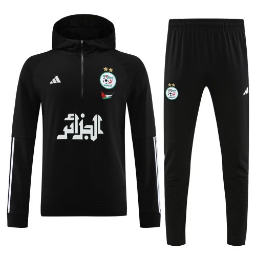 2023-2024 Algeria Black Soccer Training Hoodie and Pants Football Kit