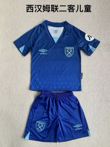 Youth Uniform 2023-2024 West Ham United Third Away Blue Soccer Jersey Shorts Kids Kit