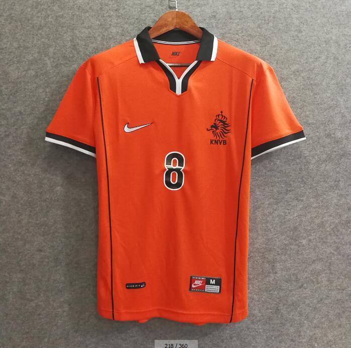 Retro Jersey 1998 Netherlands BERGKAMP 8 Home Soccer Jersey Vintage Holland Football Shirt