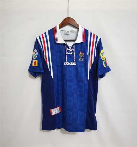 with Patch Retro Jersey France 1996 Home Blue Soccer Jersey Vintage Football Shirt
