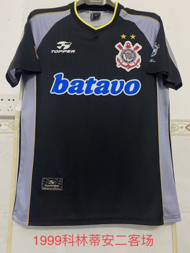 Retro Shirt 1999 Corinthians Third Away Black Soccer Jersey Vintage Football Shirt