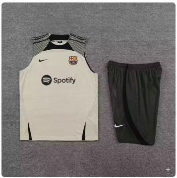 Adult Uniform 2023-2024 Barcelona Beige Soccer Training Vest and Shorts