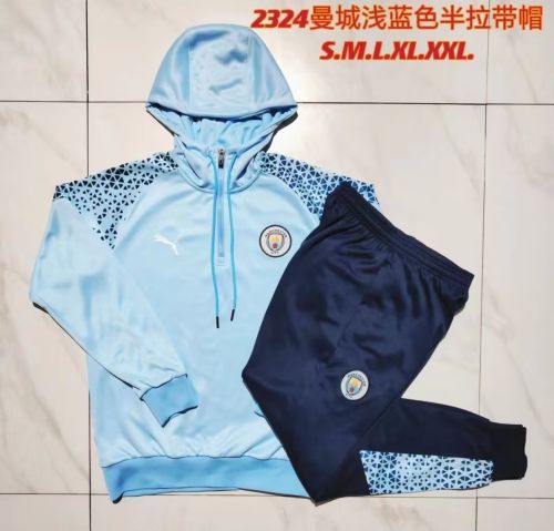 2023-2024 Manchester City Blue Soccer Training Hoodie and Pants Football Kit