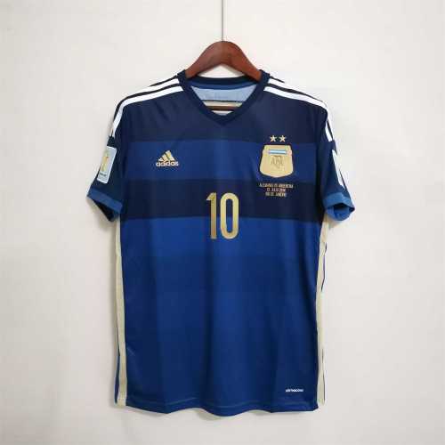 with Front Lettering+Patch Retro Jersey 2014 Argentina Away Blue Soccer Jersey Vintage Football Shirt
