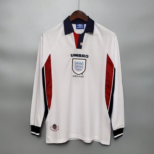 Retro Jersey 1998 England Home White Long Sleeves Soccer Jersey