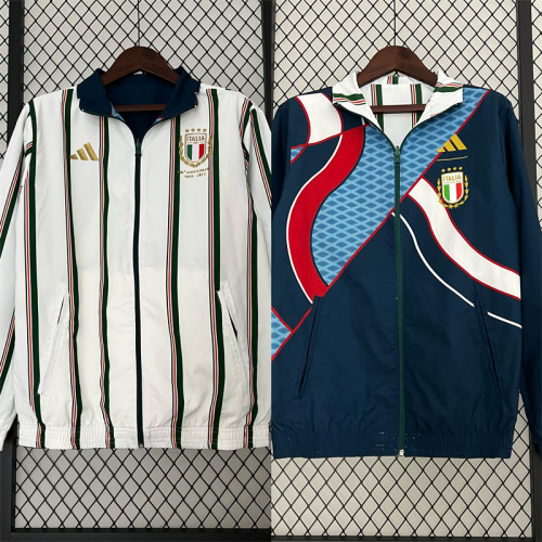 2023-2024 Italy Reversible Soccer Jacket White/Dark Blue Football Jacket