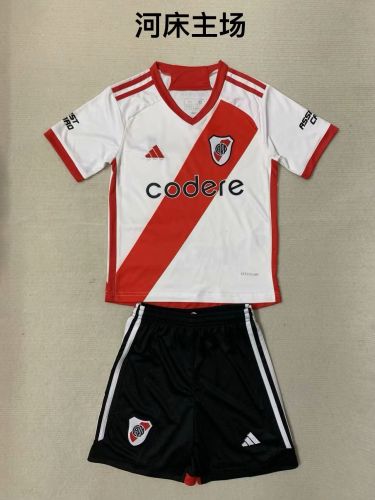 Youth Uniform Kids Kit 2023-2024 River Plate Home Soccer Jersey Shorts