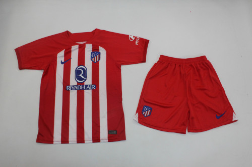 Youth Uniform Kids Kit 2023-2024 Atletico Madrid Home Soccer Jersey Red Shorts