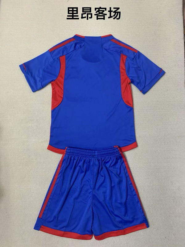 Youth Uniform Kids Kit 2023-2024 Lyon Away Blue Soccer Jersey Shorts