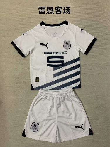 Youth Uniform 2023-2024 Stade Rennais Away White Soccer Jersey Shorts Kids Kit
