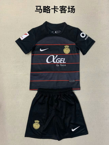 with LALIGA Patch Youth Uniform Kids Kit 2023-2024 Mallorca Away Black Soccer Jersey Shorts