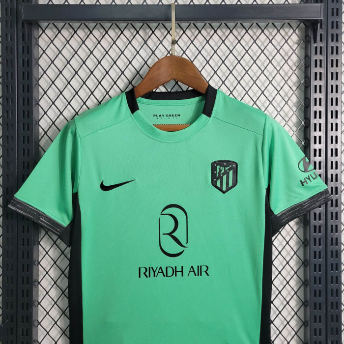 Youth Uniform Kids Kit 2023-2024 Atletico Madrid Third Away Green Soccer Jersey Shorts