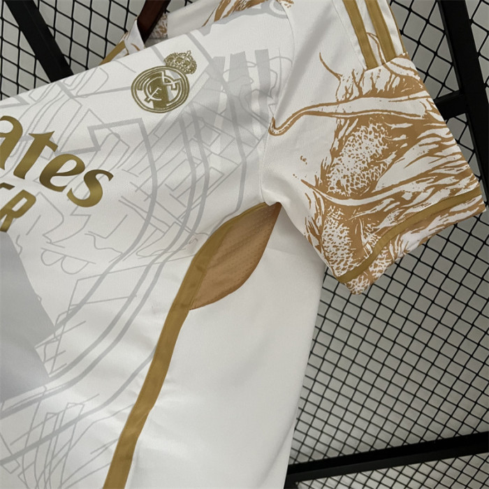 Real Camisetas de Futbol Fan Version 2023-2024 Real Madrid White/Gold Soccer Jersey