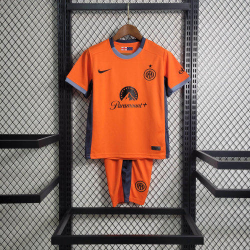 Youth Uniform Kids Kit 2023-2024 Inter Milan Third Away Orange Soccer Jersey Shorts
