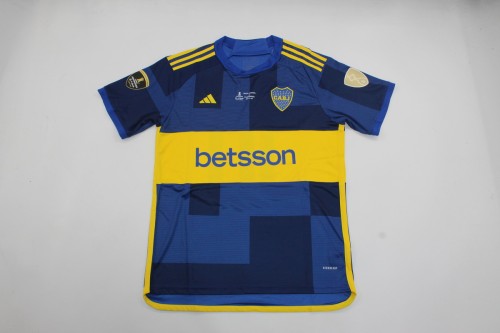 with Front Lettering+Patch Fan Version 2023-2024 Boca Juniors Libertadores Final Home Soccer Jersey