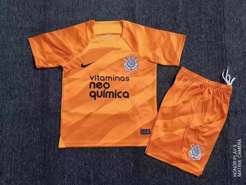 Youth Uniform Kids Kit 2023-2024 Corinthians Orange Goalkeeper Soccer Jersey Shorts