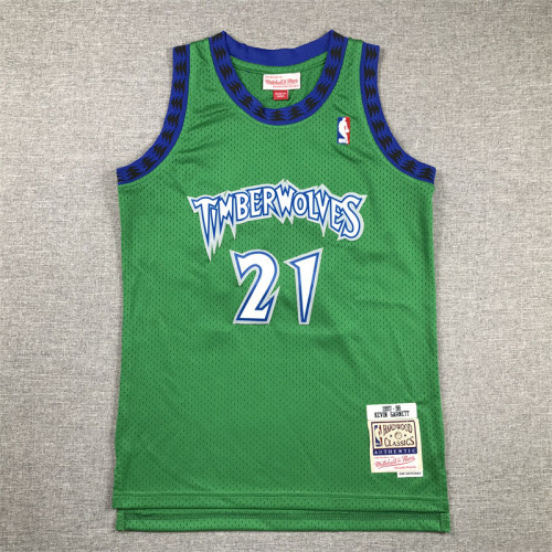 Youth Mitchell&Ness 1997-98 Minnesota Timberwolves 21 KEVIN GARNETT NBA Jersey Green Child Basketball Shirt