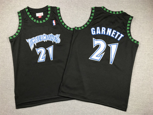 Youth Mitchell&Ness 1997-98 Minnesota Timberwolves 21 KEVIN GARNETT NBA Jersey Black Child Basketball Shirt