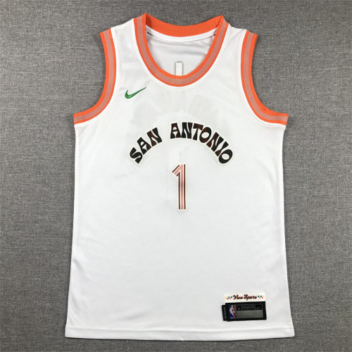 Youth 2024 City Editon San Antonio Spurs 1 WEMBANYAMA White NBA Jersey Child Basketball Shirt