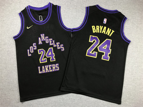 Youth 2024 City Edition Los Angeles Lakers 24 KOBE BRYANT Black NBA Jersey Child Basketball Shirt