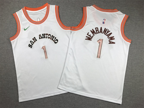 Youth 2024 City Editon San Antonio Spurs 1 WEMBANYAMA White NBA Jersey Child Basketball Shirt
