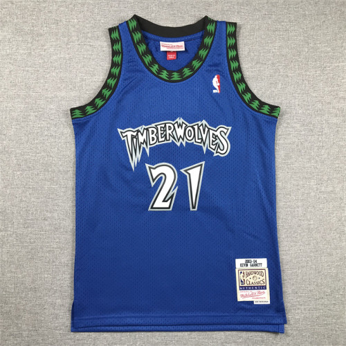 Youth Mitchell&Ness 2003-04 Minnesota Timberwolves 21 KEVIN GARNETT NBA Jersey Blue Child Basketball Shirt