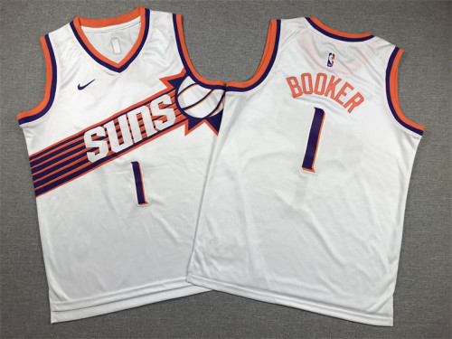 Youth 2024 Phoenix Suns 1 BOOKER White NBA Jersey Child Basketball Shirt