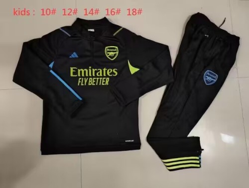 Youth Kids 2023-2024 Arsenal Black Soccer Training Sweater and Pants