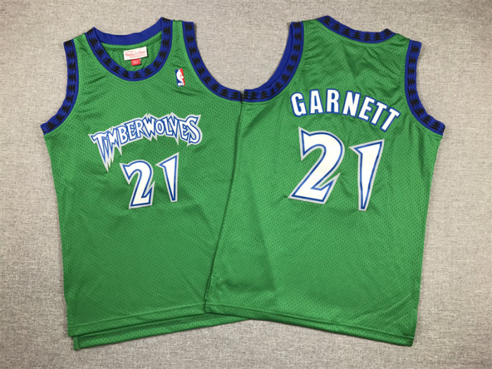 Youth Mitchell&Ness 1997-98 Minnesota Timberwolves 21 KEVIN GARNETT NBA Jersey Green Child Basketball Shirt