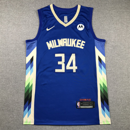 2023 City Edition Milwaukee Bucks 34 ANTETOKOUNMPO Blue NBA Shirt Basketball Jersey