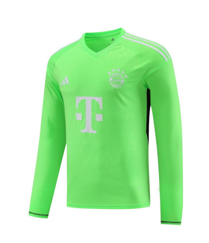 Long Sleeve Fan Version 2023-2024 Bayern Munich Green Goalkeeper Soccer Jersey