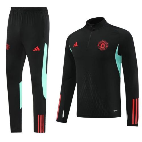 2023-2024 Manchester United Black Soccer Training Sweater and Pants Football Kit