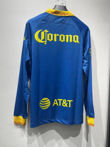 Long Sleeve 2023-2024 Club America Aguilas Away Blue Soccer Jersey