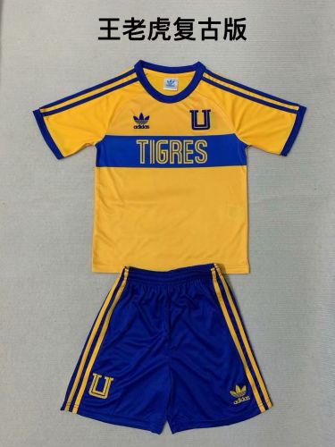 Retro Youth Uniform Tigres Yellow Soccer Jersey Shorts Vintage Child Football Kit