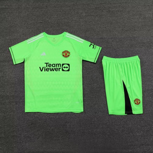 Adult Uniform 2023-2024 Manchester United Green Goalkeeper Soccer Jersey Shorts