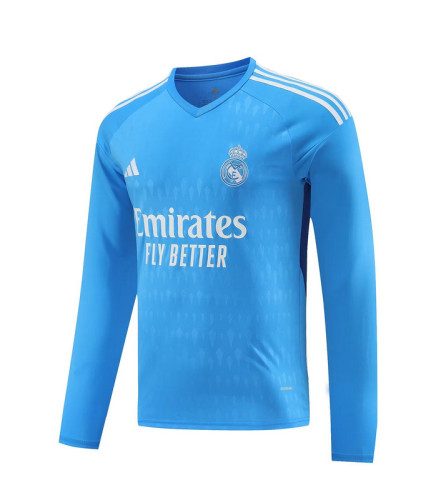 Long Sleeve Real Camisetas de Futbol 2023-2024 Fan Version Real Madrid Blue Goalkeeper Soccer Jersey