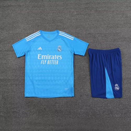 Adult Uniform Real Camisetas de Futbol Fan Version 2023-2024 Real Madrid Blue Goalkeeper Soccer Jersey Shorts