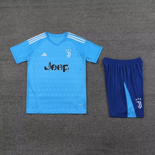 Adult Uniform 2023-2024 Juventus Blue Goalkeeper Soccer Jersey Shorts