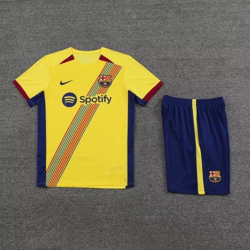 Adult Uniform 2023-2024 Barcelona Yellow Soccer Training Jersey and Shorts Football Kits