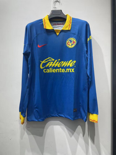 Long Sleeve 2023-2024 Club America Aguilas Away Blue Soccer Jersey