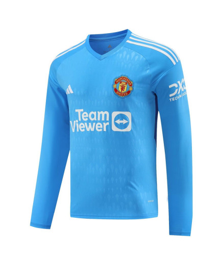 Long Sleeve Fan Version 2023-2024 Manchester United Blue Goalkeeper Football Shirt Man U Soccer Jersey